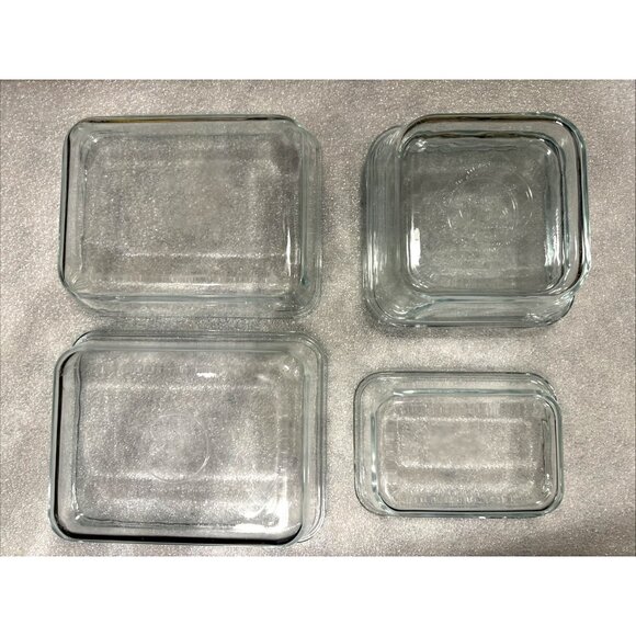 Set Lot of 5 Pyrex Clear Blue Tint Baking Dishes 3 Different Sizes Made In USA - Picture 6 of 10